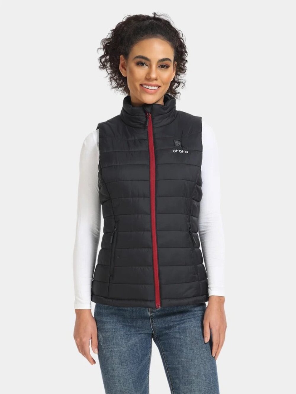 Ororo Heated Vest Black Quilted Vest with Red Trim Small